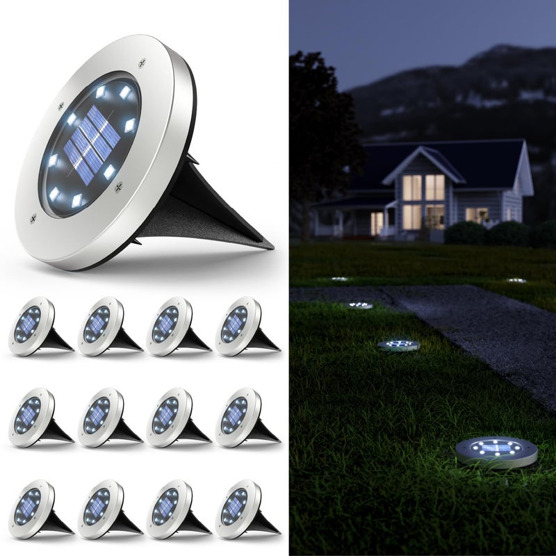 Sunco Lighting Sunco 12 Pack Solar Lights Outdoor Garden LED, Waterproof Landscape Pathway Light Fixture, Dusk to Dawn, Yard Patio Ground Lights, Deck, Cross Spike Stake, 7000K Diamond White - Image 1